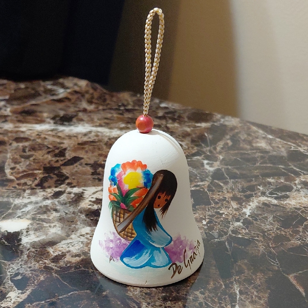 Vintage Ted DeGrazia Signed Hand Painted Sandstone "Flower Girl" Bell
